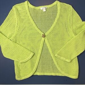 Women's Open Knit Crochet Cardigan Lime Green Bright Medium Dainty Boho Festival